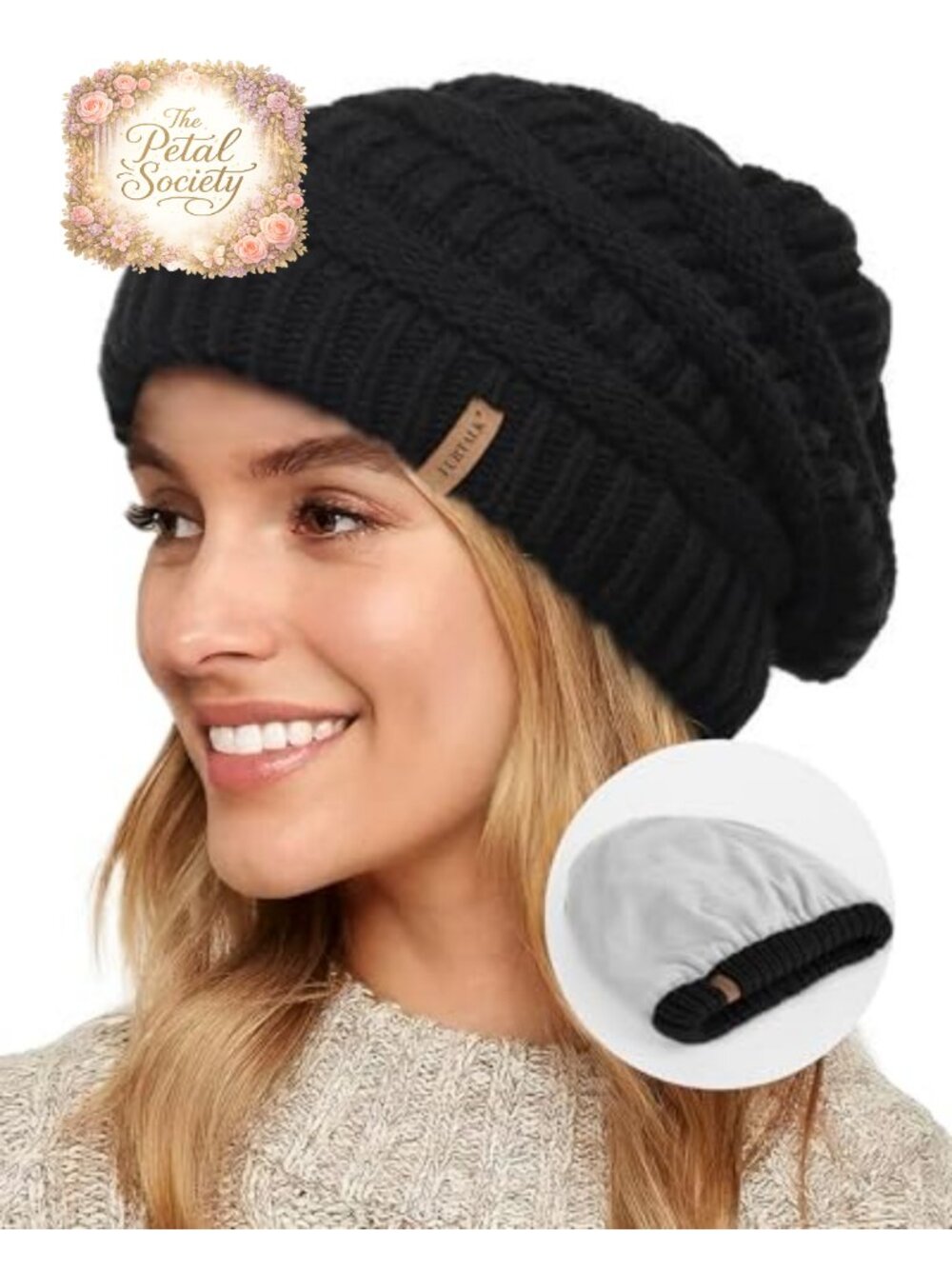 Fleece Lined Slouchy Knit Beanie Winter Hat for Women Warm Ski Cap